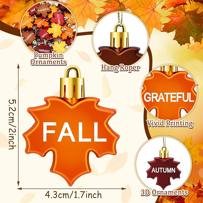 JULMELON 24Pcs Fall Thanksgiving Maple Leaf Ornaments Maple Leaves Tree Decorations Autumn Harvest Hanging Ornaments with Rope Maple Pendant for Farmhouse Rustic Party Favors Craft Supplies