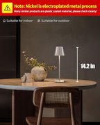 KDG 2 Pack Cordless Table Lamp,Portable LED Desk Lamp, 4000mAh Battery Operated, 3 Color Stepless Dimming Up, for Restaurant/Bedroom/Bars/Outdoor Party/Camping/Coffee Shop Night Light(Brushed Nickel)
