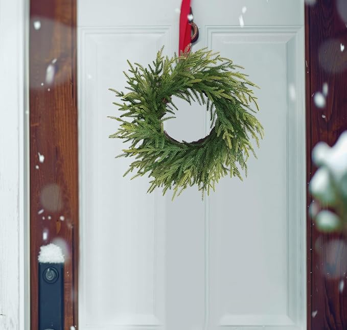 20 Inch Norfolk Pine Winter Wreath - Artificial Pine Greenery Winter Christmas Wreaths for Front Door Porch Wall Window Porch Fireplace Indoor Outdoor Decor Christmas Decorations
