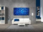 MyArton Thick Textured Abstract Squares Canvas Wall Art Hand Painted Artwork Modern Dark Blue add Silver Oil Painting for Home Decor Framed Ready to Hang 48x24inch