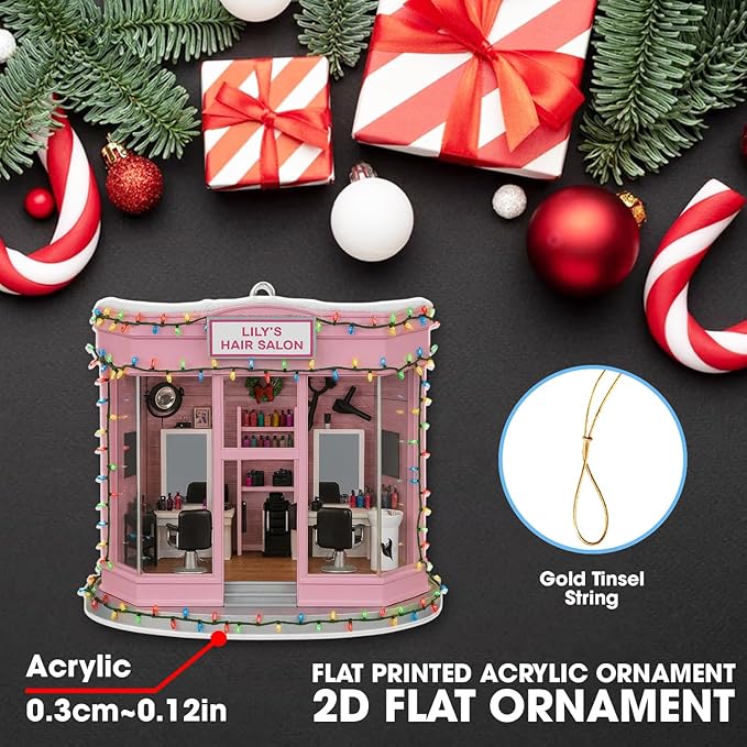 Personalized Hair Salon Christmas Ornament 2025, Flat Acrylic 2D Custom Name Ornament, for Stylist, Hairdresser Keepsake, Beauty Salon Christmas Tree Decoration