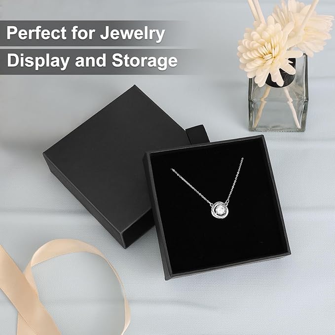 Jewelry Gift Boxes, 5 Pack 3.5×3.5x1Inch Cardboard Jewelry Boxes, Bulk Small Jewelry Boxes with Lids for Necklace Ring Earring Display Box (Black)