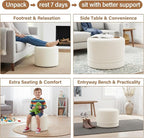 Tiita Round Stuffed Pouf Ottoman, Plush Poufs with Foam Chunk Filling, Foot Rest Stool for Living Room, Cream