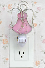 Stained Glass Angel Night Light Decorative Accent Lite Wall Plug in Nightlight for Hallway Bedroom Bathroom Kitchen Nature Themed Home Décor