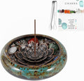 Incense Stick Holder - Blue Ceramic Incense Burner， Crystal Lotus Incense Holder, Incense Burner for Cone, Coil, Sage Cones, Frankincense, and Palo Santo