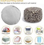 Asuprui Animal Pouf Ottoman Unstuffed Ottoman Foot Rest Round Fuzzy Pouf Seat Bean Bag Foot Rest Foldable Floor Chair Storage for Living Room Bedroom Leopard Print