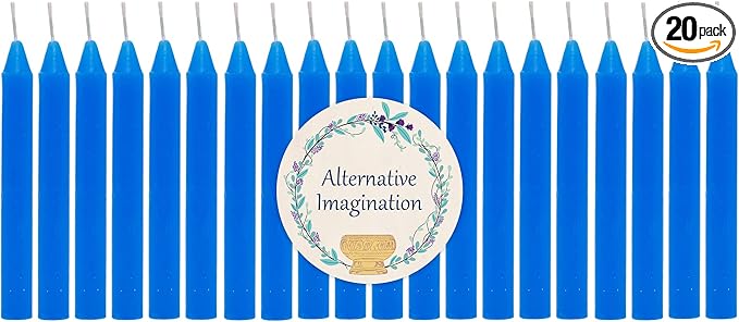 Alternative Imagination Blue Chime Candles - 20 Pack of Unscented 4 Inch Mini Taper Candles - Dripless Long Burning Ritual Candles for Meditation, Spell Work & Home Decor
