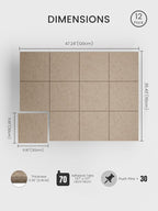Bumusty Large Cork Board 48" x 36" Alternative - 12 Pack Felt Wall Tiles with 70 Safe Removable Adhesive Tabs, 30 Pushpins, Cork Boards for Walls Pin Board Bulletin Board Office Decor (Taupe)