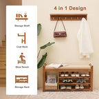 Hall Tree with Bench and Shoe Storage, Coat Rack Shoe Bench Set with Seat Cushion and 6 Hooks for Entryway, Hallway, Living Room and Bedroom