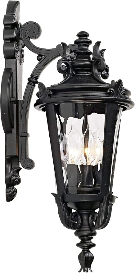 John Timberland Casa Marseille European Outdoor Wall Light Fixture Textured Black French 21 3/4" Clear Hammered Glass for Exterior House Porch Patio Outside Deck Garage Front Door Garden Home