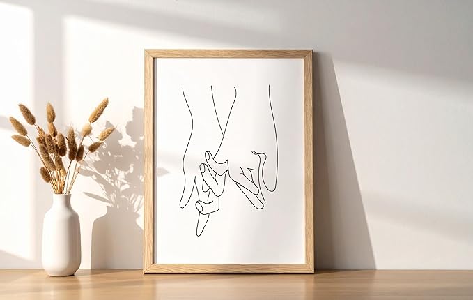 Y2K BOO Holding Hands UNFRAMED Wall Art Interlocking Fingers Continuous Line Drawing Love Connection 8x10 Inch Heavyweight Paper Studio Decor