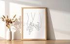 Holding Hands Wall Art Interlocking Fingers Continuous Line Drawing Love Connection 8x10 Inch Oak Wood Beige Framed Modern Romance Print for Bedroom