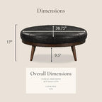 POLY & BARK Gio Ottoman – 30” Round with Feather-Down Topper – Full-Grain Leather Upholstery – Couch Ottoman for Living Room – Italian Leather in Onyx Black