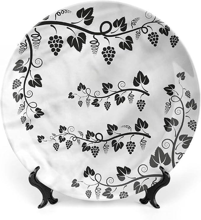 XISUNYA 6 Inch Decorative Plate, Vine Round Porcelain, Grapes with Twigs Swirl Botany Print Ceramic Wall Hanging for Fine Dining, Upscale Events, Dinner Parties, Weddings, Catering Christmas