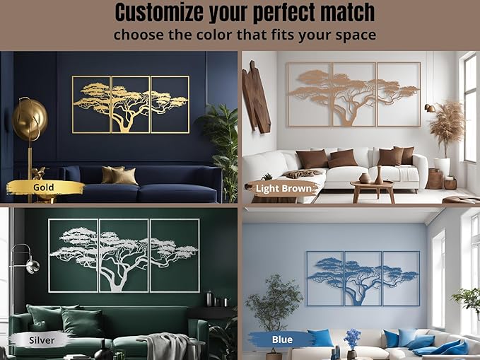 AILLA Tree of Life Wall Art Decor Set of 3 Wall Hanging Sculpture Modern Wall Home Decoration 3D Textured Sculptures for Living Room Bedroom Office Dinnig Room 3 Panels Family Tree Wall Hangings