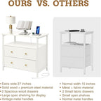 27 inch Wide Night Stand with Charging Station, Bedside Table with Open Shelf, 2 Drawers Small Wood Dresser, Modern Wood Nightstand for Bedroom/Living Room (White)