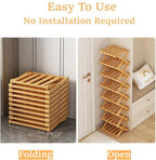 Foldable Shoe Rack, Bamboo Vertical Shoe Organizer Tall for Small Spaces. Multifunctional Narrow Shoe Shelf for Entryway, Closet, Corner, Bedroom, Hallway, Wood Color 7 Layers