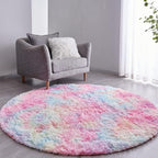 FJZFING Rainbow Round Rug Ultra-Soft Plush Modern 4x4 Circle Area Rug for Kid's Bedroom, Fluffy Shag Circular Rug for Nursery Room, Non-Slip Home Decor Colorful Carpet for Teen's Room