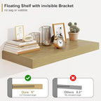 Heimlove Bathroom 12'' Deep Floating Shelves for Wall - Shelf Over Toilet Mounted Farmhouse 24 inches,Rustic Wood Shelves Decor & Storage Set of 1 Oak
