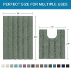 H.VERSAILTEX Bathroom Rugs Bath Rug Set 2 Piece Bathroom Contour Rug Toilet Mat Non Slip Contour Bath Rug Ultra Thick Water Absorbent Striped Bath Mats Washable(36" x 24" Plus 20" x 24" U, Green Bay)