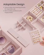SONGMICS 2-Layer Jewelry Box, Jewelry Organizer with Handle, Removable Jewelry Tray, Jewelry Storage, Floating Effect, 8.1 x 9.4 x 4.3 Inches, Gift Idea, Jelly Pink UJBC165R01