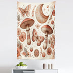 Ambesonne Mandala Tapestry, Medieval Witchcore Art Mushroom Butterfly and Crescent with Leafy Details, Fabric Wall Hanging Decor for Bedroom Living Room Dorm, 30" X 45", Dark Salmon Eggshell
