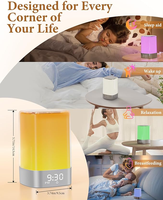 Sound Machine White Noise Machine with 32 Soothing Sounds, Bluetooth Speaker Alarm Clocks for Bedrooms with Wake up Light, Night Light for Kids, App Control Birthday Gifts for Teenage Girls Boys Women