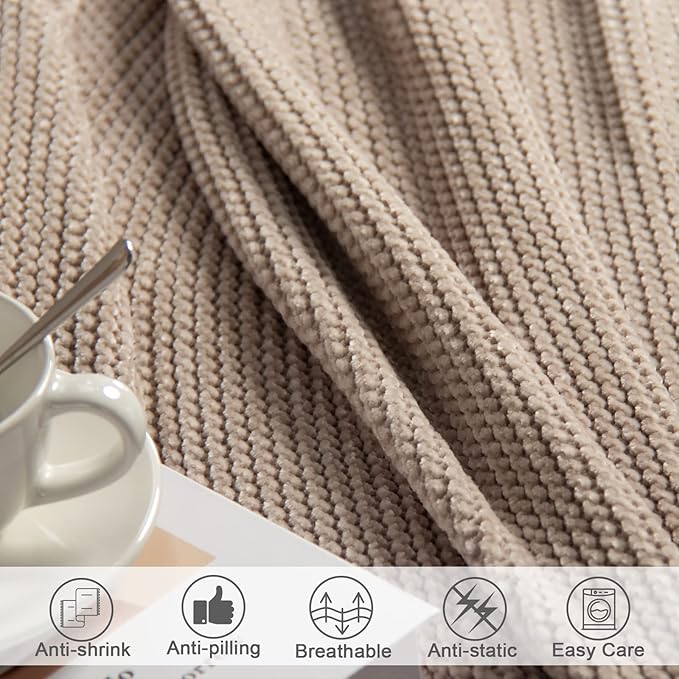 lifein Throw Blanket for Couch, Soft Boho Decor Bed Throw,Cozy Beige Knitted Chenille Small Farmhouse Lightweight Throw(Beige,50 * 60")