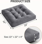 Meditation Floor Pillow Set of 6, Square Large Pillows Seating for Adults, Meditation Cushion Pillow,Tufted Corduroy Cushion for Tatami Living Room or Yoga, Light Gray, 22x23 Inch