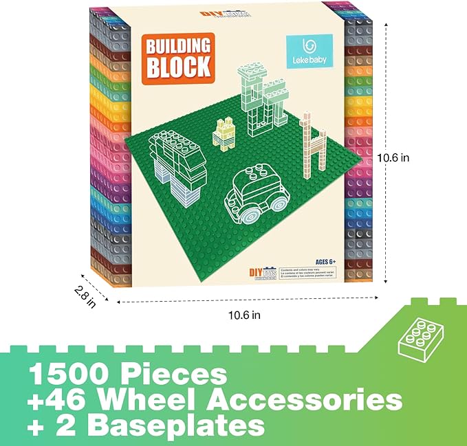 Lekebaby 1546 Pieces Classic Building Blocks 2 pcs Baseplates Creative Bulk Building Bricks Sets, Compatible with All Major Brands, Educational Toy for Boys Girls 6 Years Old and Up