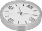 Bernhard Products Modern Wall Clock 10 Inch Silver Silent Non Ticking Battery Operated Round Elegant Metal Quality Quartz for Kitchen Home Office Clock with 3D Numbers, Easy to Read