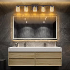 SineRise 5-Light Bronze Vanity Light with 3 Color Modes (3000K/4000K/6000K), Eye Protection LED Bathroom Light Fixture, Dimmable Modern Wall Light Over Mirror with Clear Glass Shade