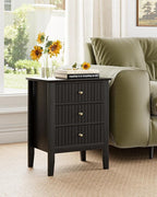 Fluted Nightstand, Farmhouse Night Stand with 3 Drawers, Mid Century Modern Side Accent Table,Bedside End Table for Bedroom, Living Room, Black