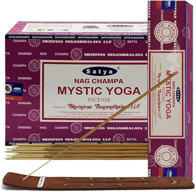Mystic Yoga Incense Sticks and Holder Bundle - Satya Incense