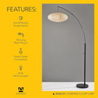 Adesso Arc Floor Lamp, 80” Tall Black Base, Oval Off-White Paper Shade – Convenient Overhead Lighting for Living Room, Nursery, Bedroom or Office