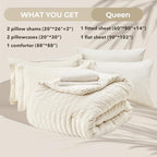 HYMOKEGE Ivory Queen Comforter Set Seersucker 7 Pieces, All Season Luxury Bed in a Bag for Bedroom, Bedding Set with Comforters, Sheets, Pillowcases & Shams