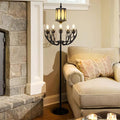 Wellmet Vintage Black Floor Lamp, 5-Light Farmhouse Modern Floor Lamp, for Living Room, Entryway, Hallway, Bedroom, Reading Room, (E12 Bulb Base)