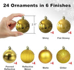 Gold 2.5" Christmas Balls Christmas Tree Decoration Ornaments Shatterproof Hanging Balls for Birthday Halloween Holiday Wedding Decorations Set of 24pcs