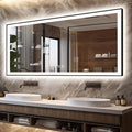 Large 88x38 LED Bathroom Mirrors - Black Aluminum Trim (Front and Backlit), Anti-Fog Vanity Mirror with Lights,Stepless Dimmable Lighted, 3 Colors Smart, Memory (Horizontal/Vertical)