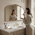 Besdomus Large Gold Vintage Mirror: 29"x 36" French Baroque Bathroom Mirror - Traditional Ornate Antique Arched Mirrors for Wall/Dresser/Mantel/Bedroom/Entryway/Hallway - Home Decor for Living Room