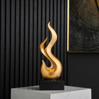 Modern Abstract Art Table Decoration, Gold Decor Flame Statue for Living Room Home, Black Shelf Decor Accents, Abstract Art Resin Sculpture for Dining Room, Office & Coffee Table Centerpiece (Gold)