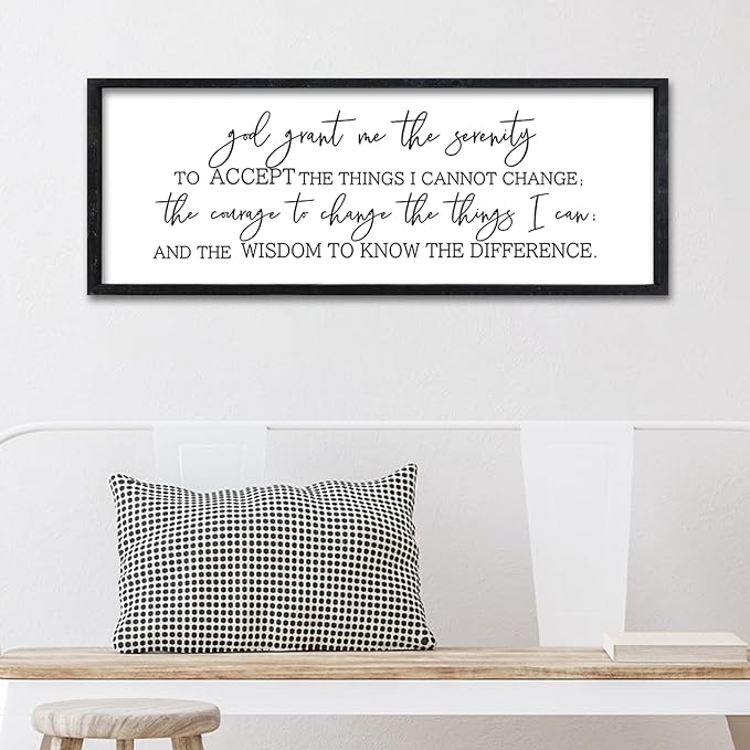 Surfapans Serenity Prayer Inspirational Religious Wall Art 32"×12" Christian God Grant Me The Serenity Courage Wisdom Positive Saying Quotes Sign Bible Verse Scripture Catholic Hanging Decor (Black)
