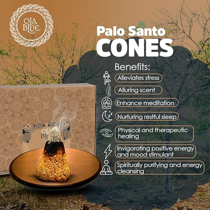 Palo Santo Incense Sticks (12 Pack) and Holder from Peru Premium Authentic - Handmade & Hand Rolled - Cleansing Bad Energy (Incense Cones)