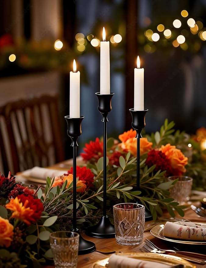 2 Sets(6 Pcs) Black Tapered Candle Holder,Candlestick Tall Metal Candlestick Holders for Table Centerpiece Home Decor for Wedding Fireplace Mantel Housewarming Gift Fits 3/4 Inch Thick Candles