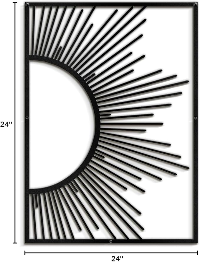 SIGNLEADER Metal Wall Art Decor Shining Sun Minimalist Modern Abstract Wall Sculpture Hangings Home Decoration for Living Room, Bedroom, Bathroom, Kitchen, Outdoor - 24" Black