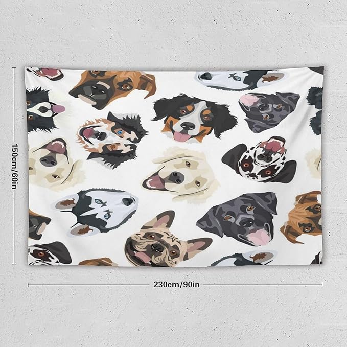 VUMIVI Dog-Head Tapestry Cartoon Pet Illustrations Cute Funny Animals Colorful Graffiti Tapestry Wall Hanging for Living Room Bedroom Dorm Classroom Aesthetic Decor W90xL60in