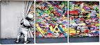 Novatique Banksy Wall Art Street Graffiti Wall Art Behind The Curtain Graffiti Posters Paintings Street Art Prints Decor for Living Room Bedroom, 12" x 16" x 3Pcs