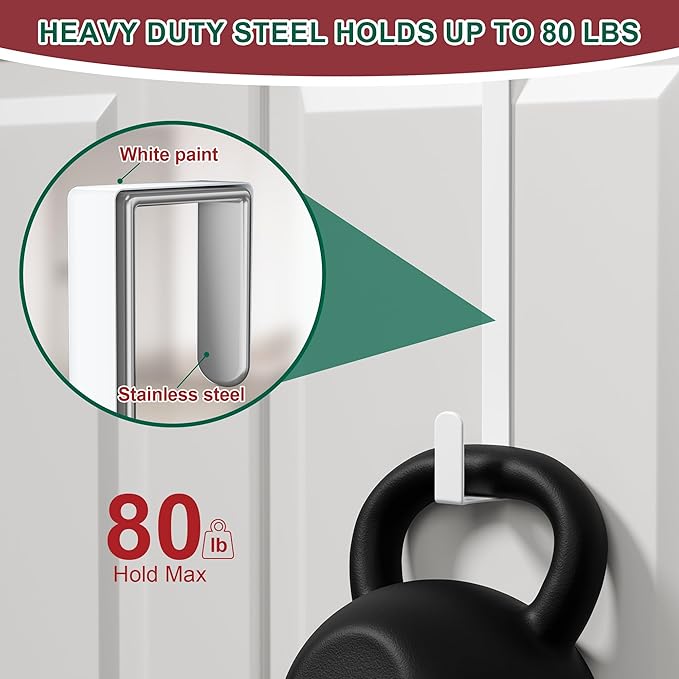 15" Reversible Wreath Hanger for Front Door, Fits Most Doors up to 1-3/4", Heavy Duty Steel Over The Door Hooks Hold up to 80 LBS for Spring & Easter Wreaths, Seasonal Door Decor (White 1 Pack)