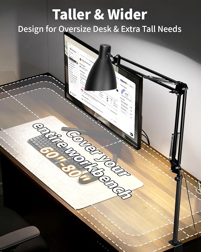 Metal LED Desk Lamp for Home Office, Extra Tall Swing Arm Architect Desk Lamp with Clamp, 5 Color Modes 10 Brightness Task Lamps, Adjustable Gooseneck Clip-on Table Light for Reading Home Work Study
