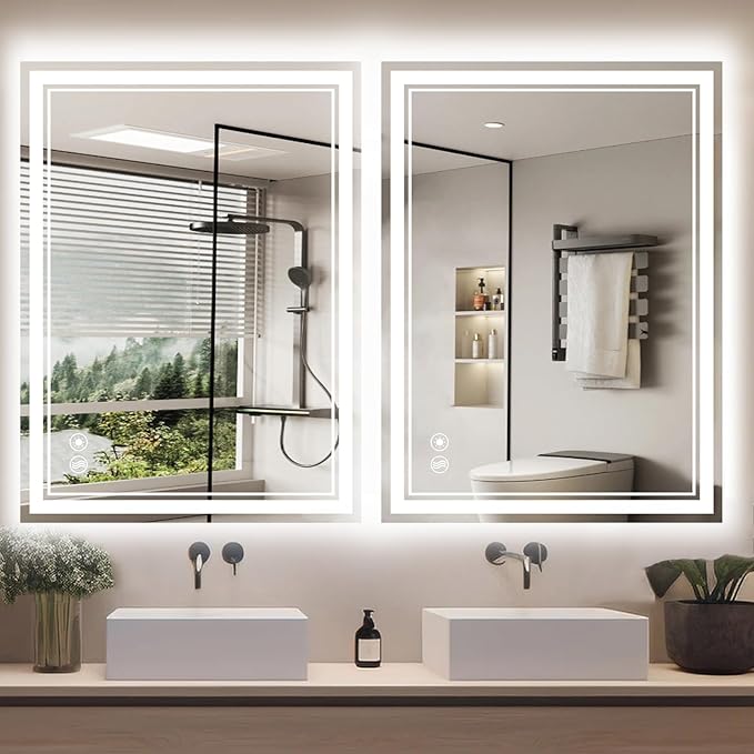 2Pack 20“ x 28” LED Mirror for Bathroom LED Bathroom Mirror Anti-Fog Dimmable 3 Colors Bathroom Mirror with Lights Smart Mirror Memory Function Wall Mounted Horizontal/Vertical